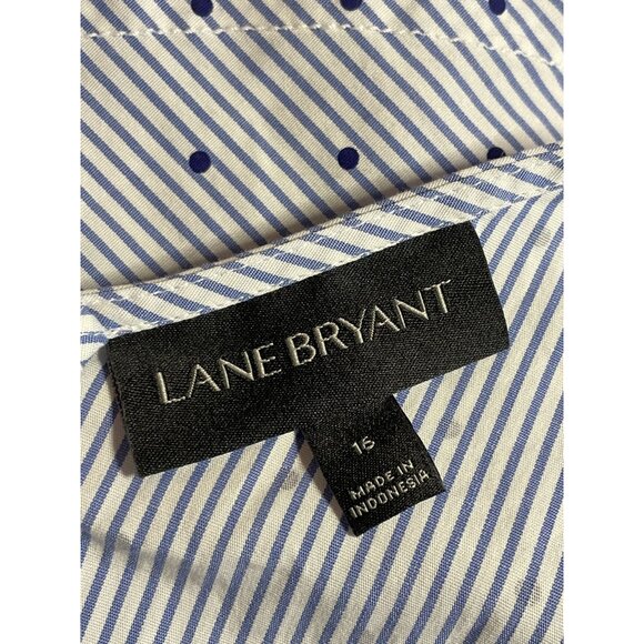 Lane Bryant Womens Striped Peplum Tank Top Sz 16 Stretch Cotton Blend White Blue - Picture 5 of 10